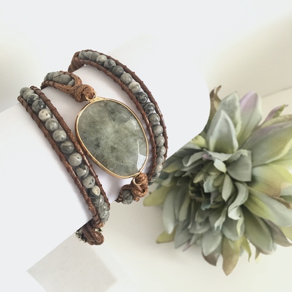 Gray Bohemian Stone Bead Wrap Bracelet NWT - Picture 4 of 5